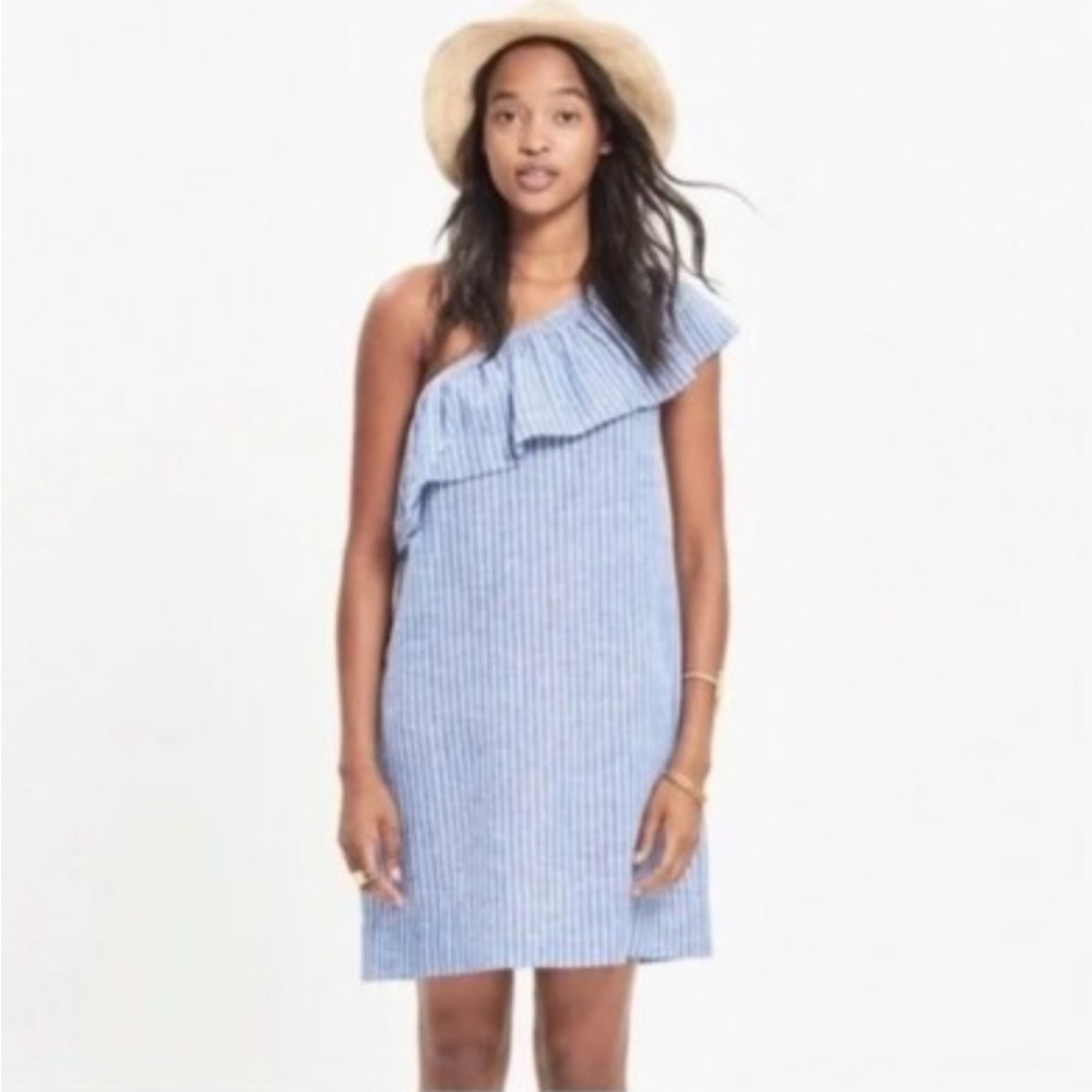 Madewell Blue Asymmetrical Ruffled Sundress